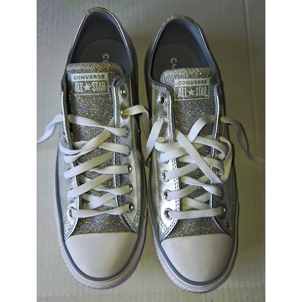 CONVERSE All Star Silver Glitter Low Top LaceUp Sneakers Unisex Rubber Sole EUC